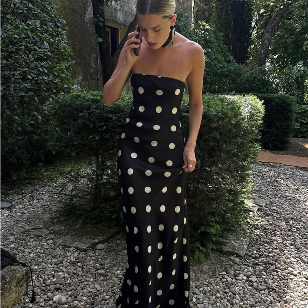 Reformation Oren Silk Dress in Moon Dot - Picture 3 of 3